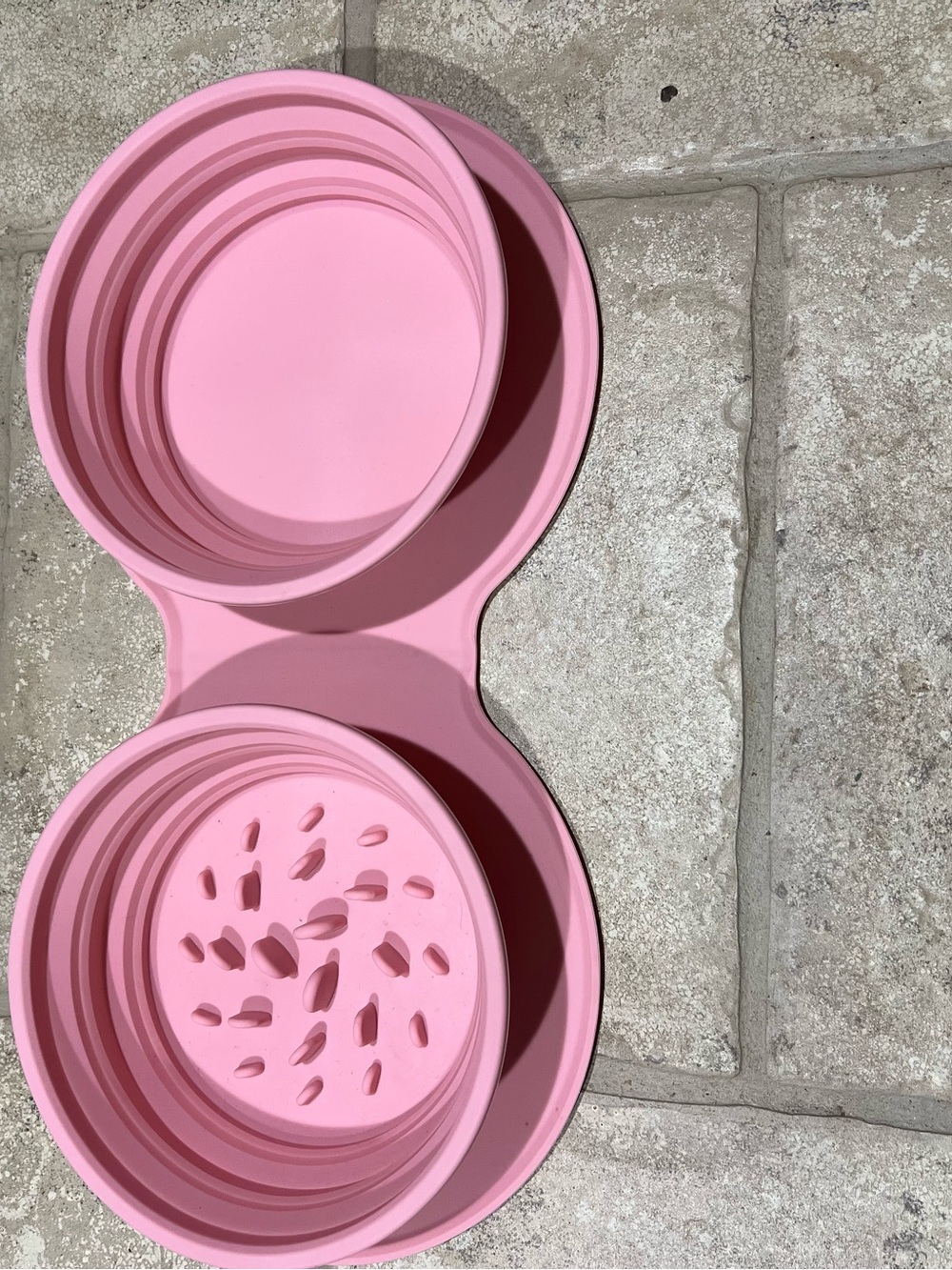 Collapsible Silicone Double Pet Bowl - Pink